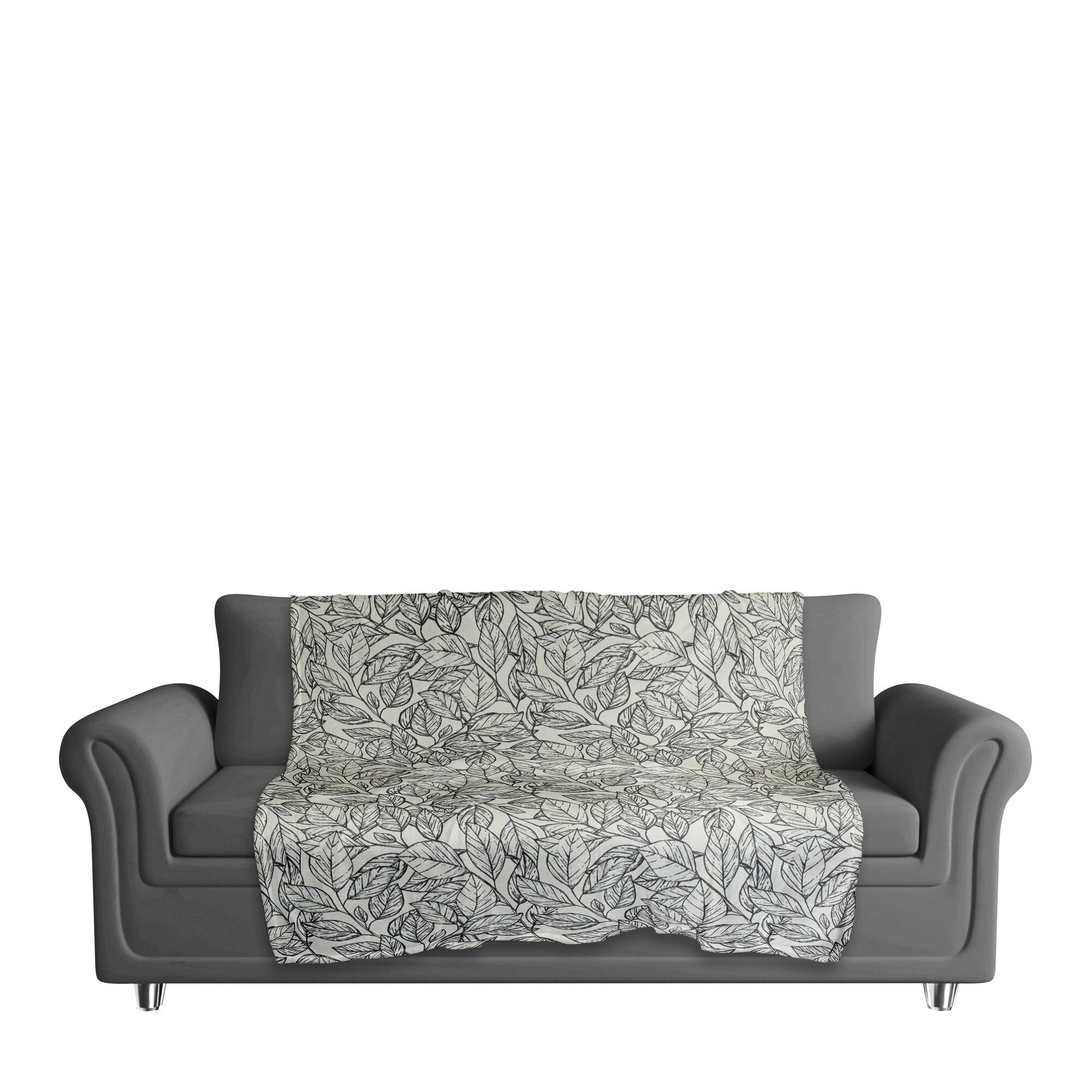 Sketched Leaf Pattern 50" x 60" Coral Fleece Blanket